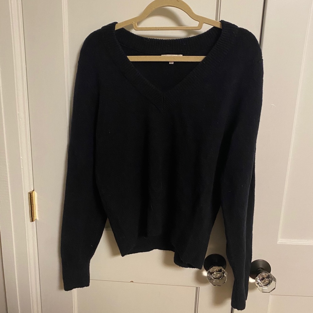 Madewell Sz L Black Wool V Neck Sweater
